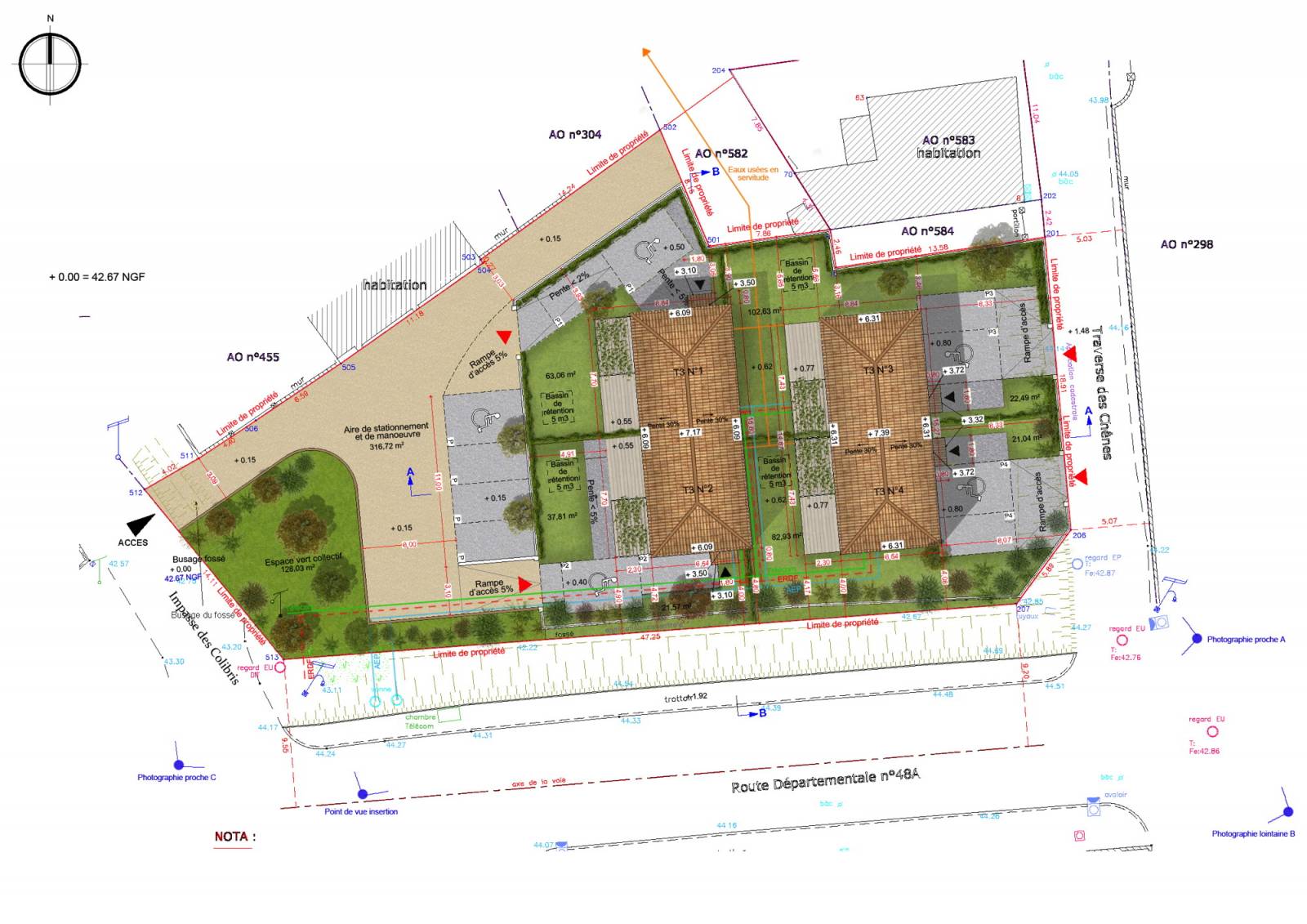 Plan de masse - 4 logements T3 à Gignac-la-Nerthe