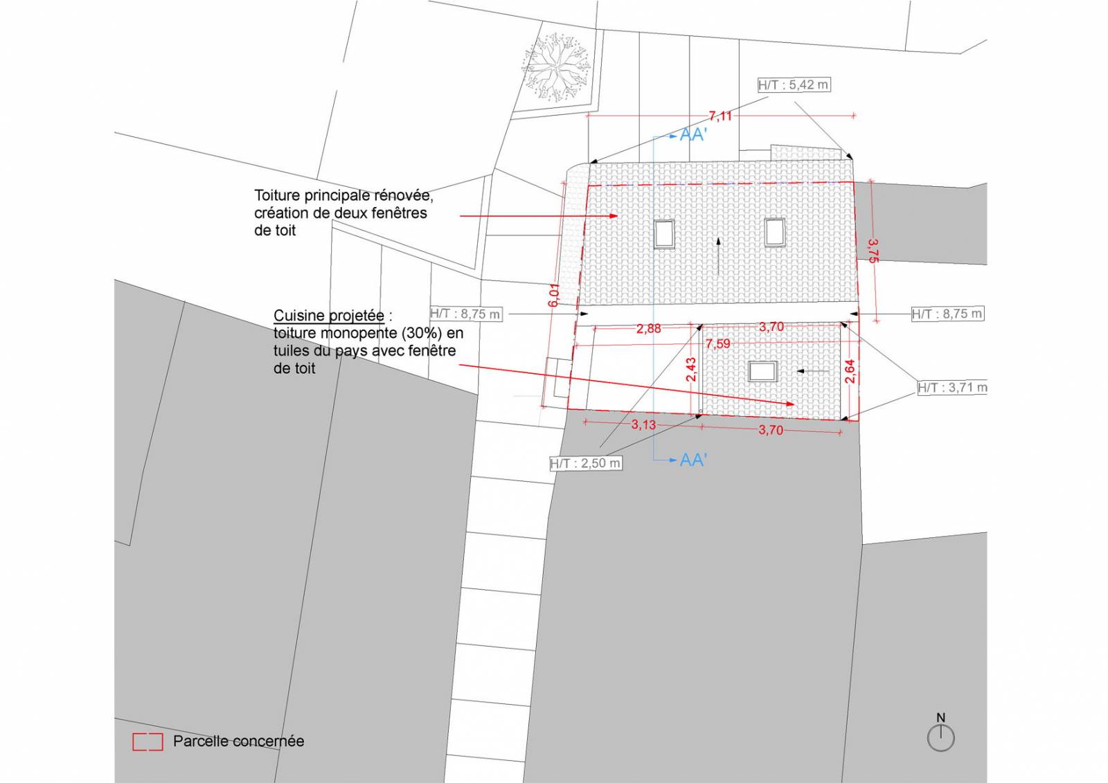 Plan de masse projet - rénovation d'une maison de village Eyguières (13430)