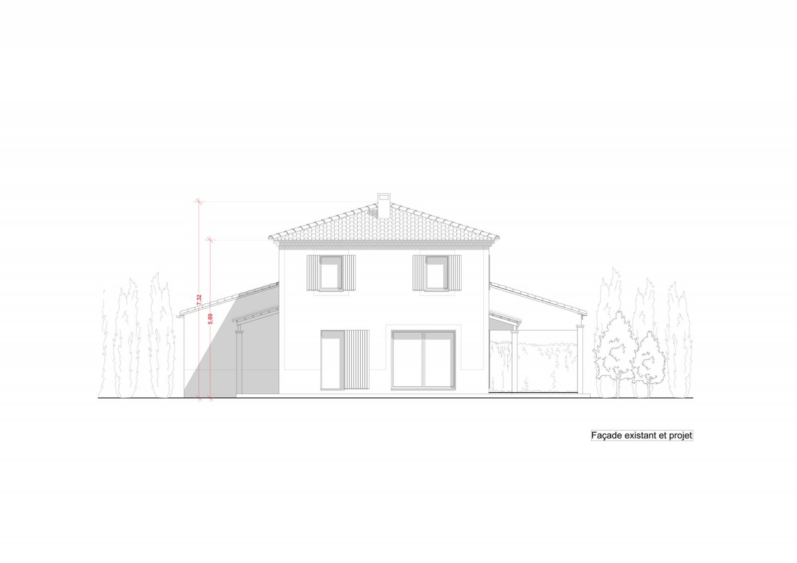 Façade - Déclaration préalable pour l'extension d'une villa individuelle à Salon de Provence (13300)